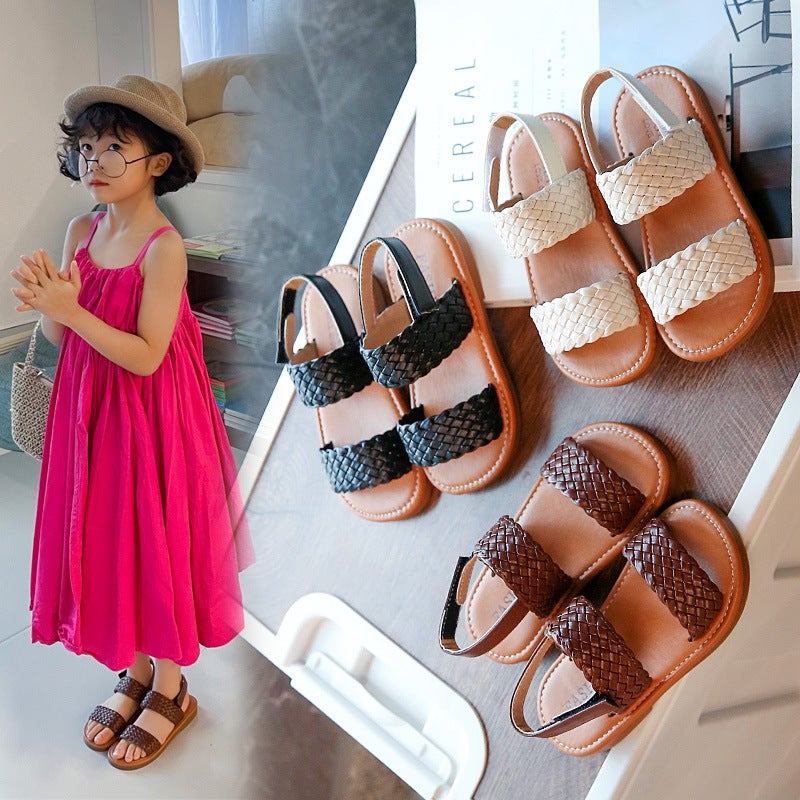 Girls' Woven Open Toe Sandals 2023 Summer Korean Style Princess Holiday Casual Beach Shoes Student Performance Single-Layer Shoes Fashion - Image 2