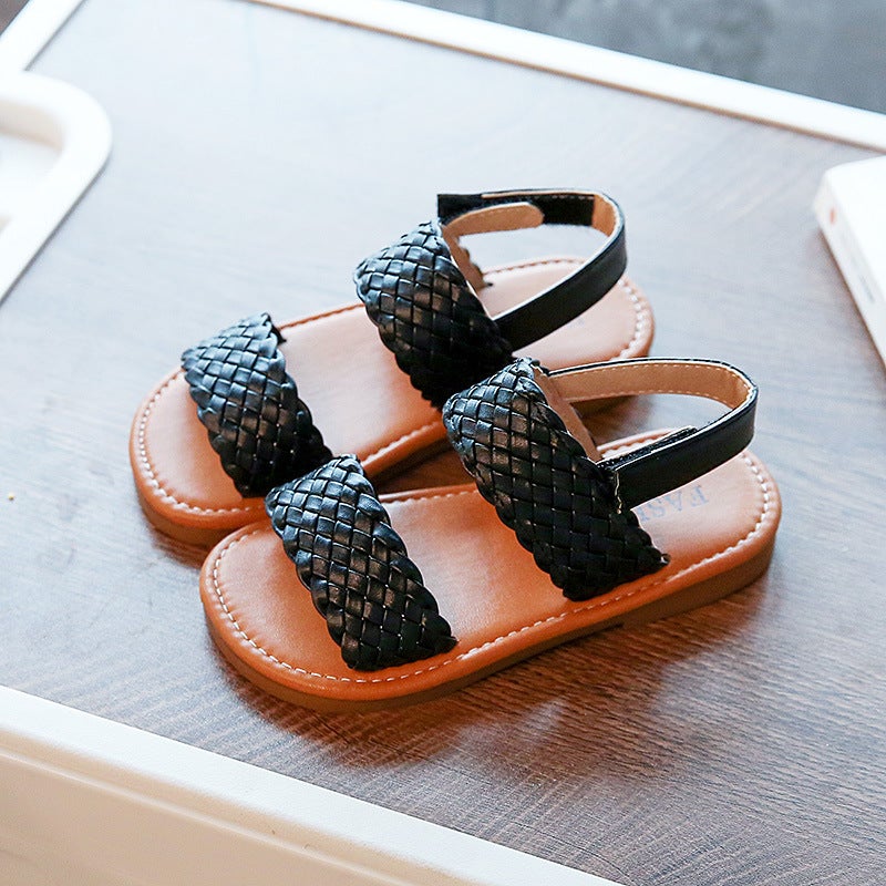 Girls' Woven Open Toe Sandals 2023 Summer Korean Style Princess Holiday Casual Beach Shoes Student Performance Single-Layer Shoes Fashion - Image 1