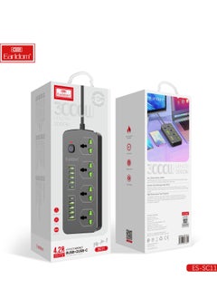 ماركة غير محددة Extension Socket UK EU Plug 3000W with Surge Protection – Power Strip with Quick Charge USB Ports u0026 Phone/Tablet Adapter  - Image 5