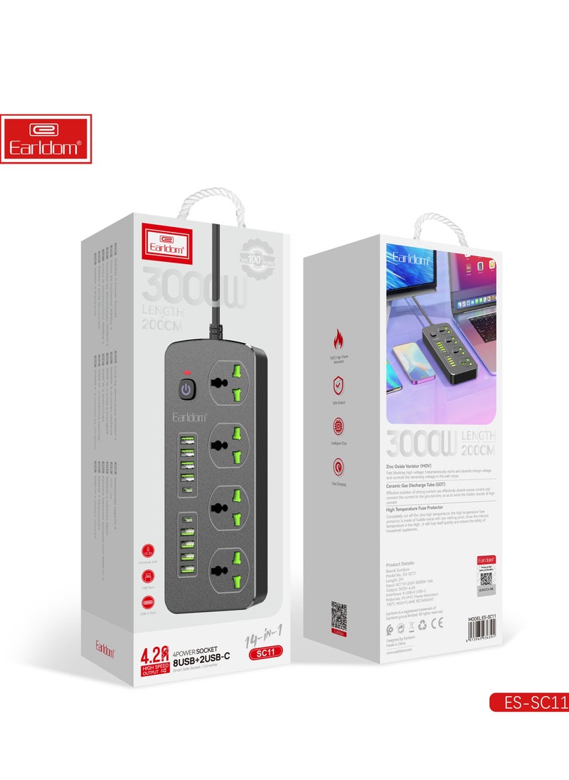 Generic Extension Socket UK EU Plug 3000W with Surge Protection – Power Strip with Quick Charge USB Ports u0026 Phone/Tablet Adapter  - Image 5