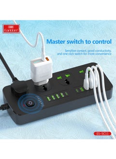 ماركة غير محددة Extension Socket UK EU Plug 3000W with Surge Protection – Power Strip with Quick Charge USB Ports u0026 Phone/Tablet Adapter  - Image 3