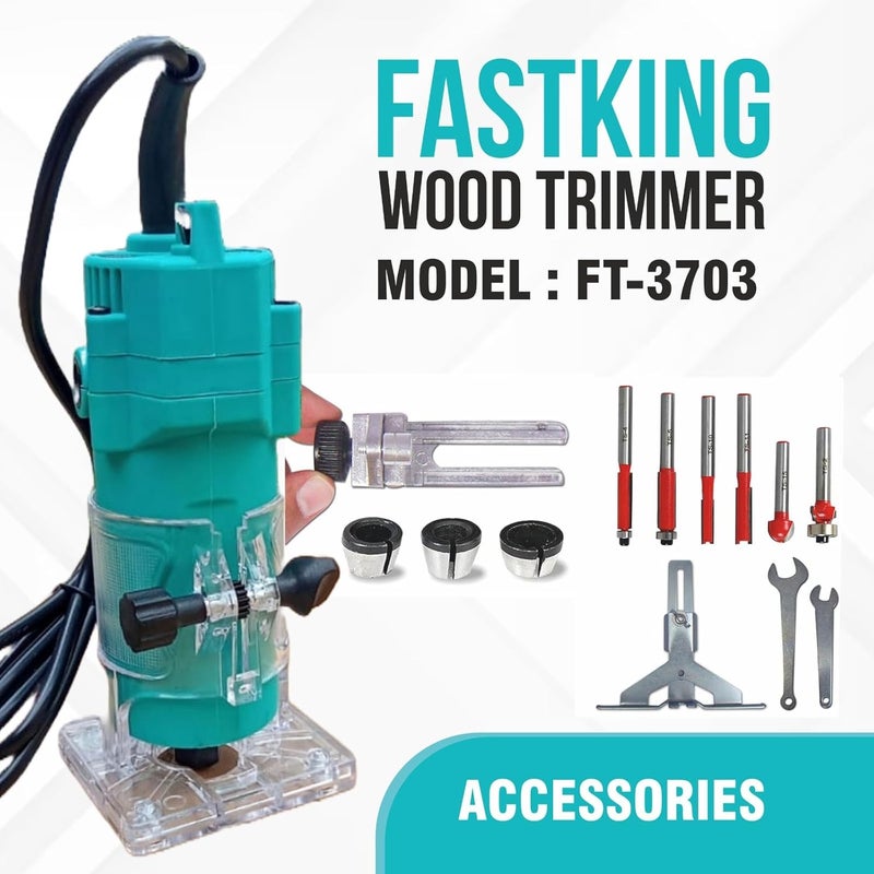 KRISHAK TOOLS أداة كريشاكاك فاستكينج لتقليم الخشب مع مجموعة من 6 قطع بأشكال مختلفة من بتات التوجيه 635 مم و 6 مم و 635 مم و 8 مم كوليتات وسلك بطول 3 م متاح حسب التوفر اللون أزرق سماوي - Image 4