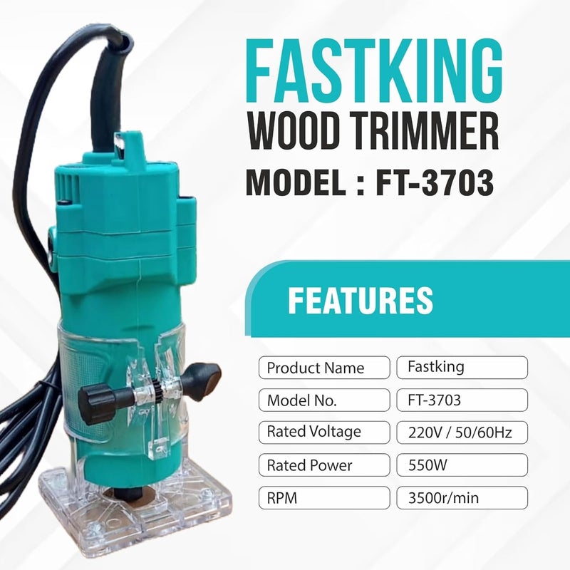 KRISHAK TOOLS أداة كريشاكاك فاستكينج لتقليم الخشب مع مجموعة من 6 قطع بأشكال مختلفة من بتات التوجيه 635 مم و 6 مم و 635 مم و 8 مم كوليتات وسلك بطول 3 م متاح حسب التوفر اللون أزرق سماوي - Image 3