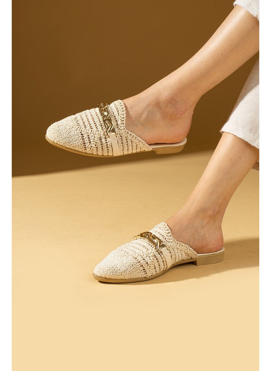 Pembe Potin Pink Potin Chain Buckle Lace Knitted Patterned Comfortable Fit Women's Slippers 001-1-24  - Image 3