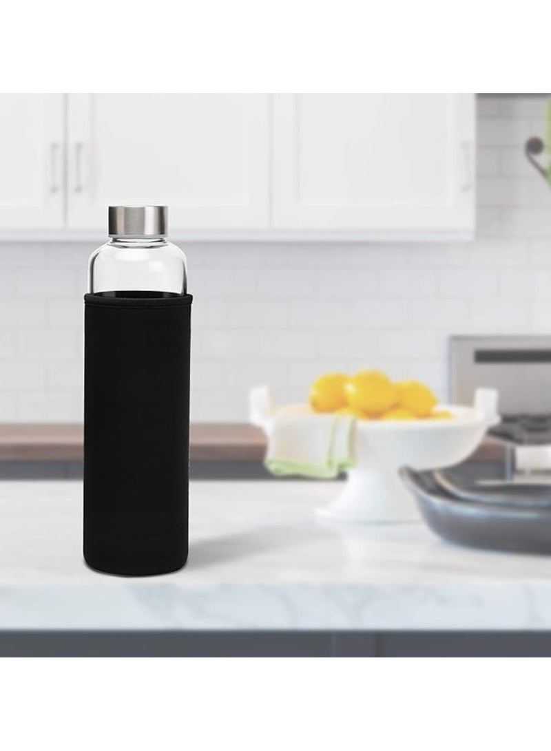 Generic Borosilicate Round Glass Water Bottle 550 ml with Black Portable Carry Sleeve – Eco-Friendly Reusable Bottle for Hot & Cold Drinks, Leak-Proof, BPA-Free, Travel-Friendly – Ideal for School, Home, Office, Yoga, Gym, Sports & Outdoor Use - Image 2