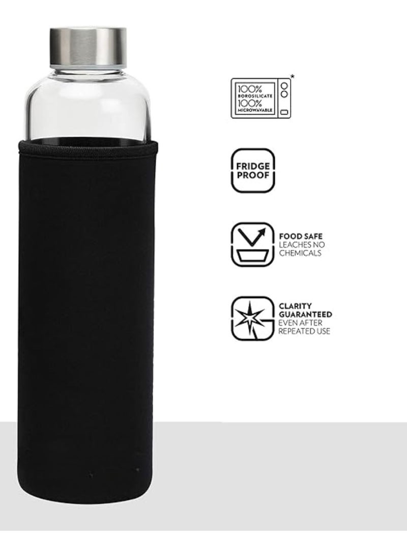 Generic Borosilicate Round Glass Water Bottle 550 ml with Black Portable Carry Sleeve – Eco-Friendly Reusable Bottle for Hot & Cold Drinks, Leak-Proof, BPA-Free, Travel-Friendly – Ideal for School, Home, Office, Yoga, Gym, Sports & Outdoor Use - Image 5