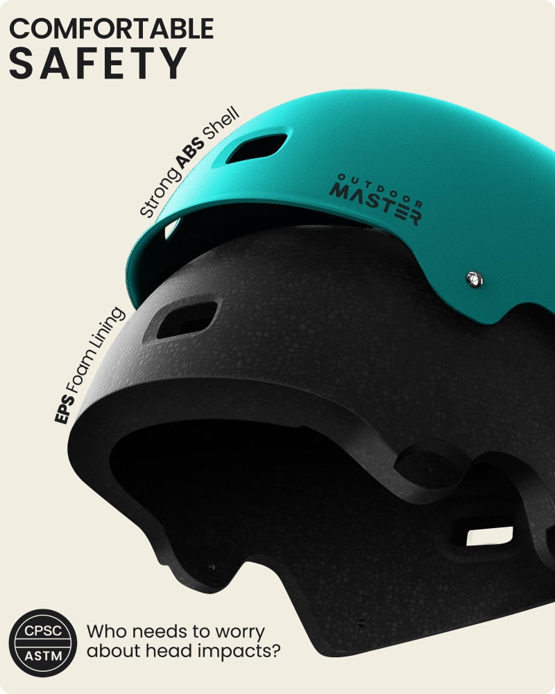 OutdoorMaster Skateboard Cycling Helmet - Two Removable Liners Ventilation Multi-Sport Scooter Roller Skate Inline Skating for Kids, Youth & Adults - L - Sea Green - Image 2