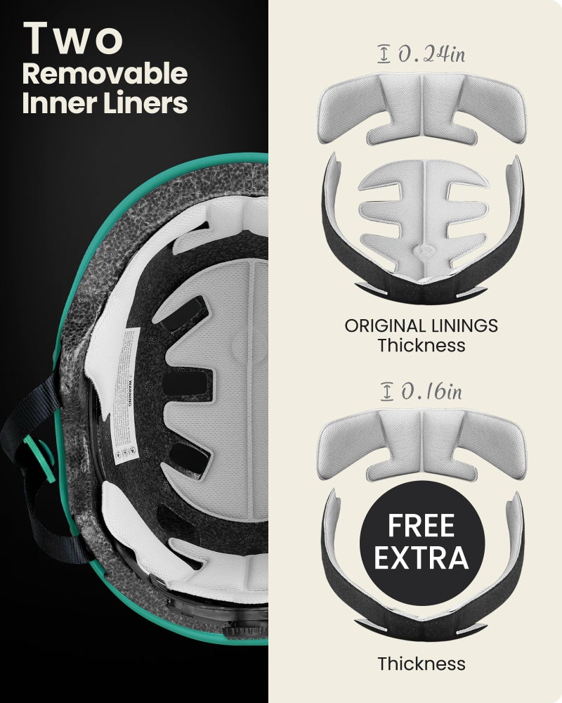 OutdoorMaster Skateboard Cycling Helmet - Two Removable Liners Ventilation Multi-Sport Scooter Roller Skate Inline Skating for Kids, Youth & Adults - L - Sea Green - Image 3