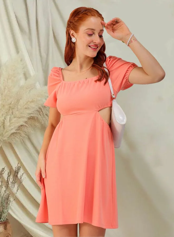 مرفوعة Women Fit and Flared Party Wear Textured Cut Out Dress