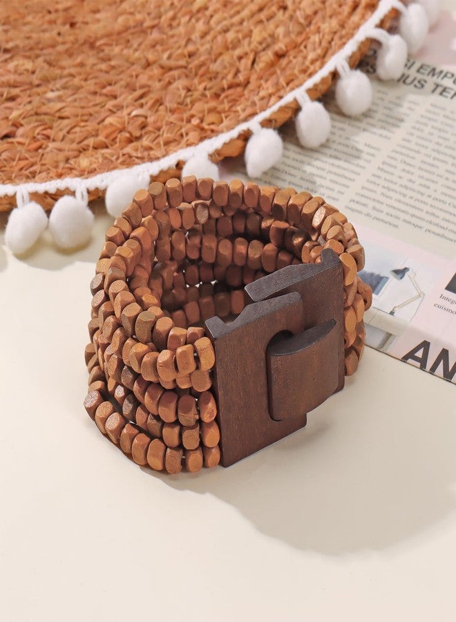 Coiris Boho Bangle Bracelets for Women Wooden Beaded Bracelets Chunky Bohemian Beach Bracelets Jewelry for Women(BR1235-Brown) - Image 3