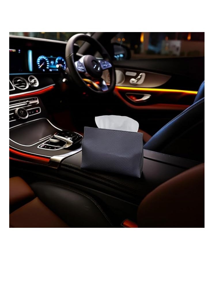 Premium Leather Tissue Holder for Cars – Stylish and Durable Tissue Holder with Magnetic Closure (Gray Carbon Fiber) - Image 1