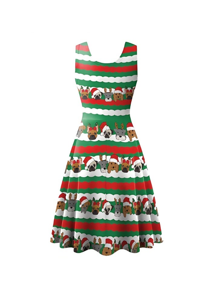 إسكدنيا فستان زي مطبوع بلا أكمام للنساء لباس عيد الميلاد للبالغين - Image 2