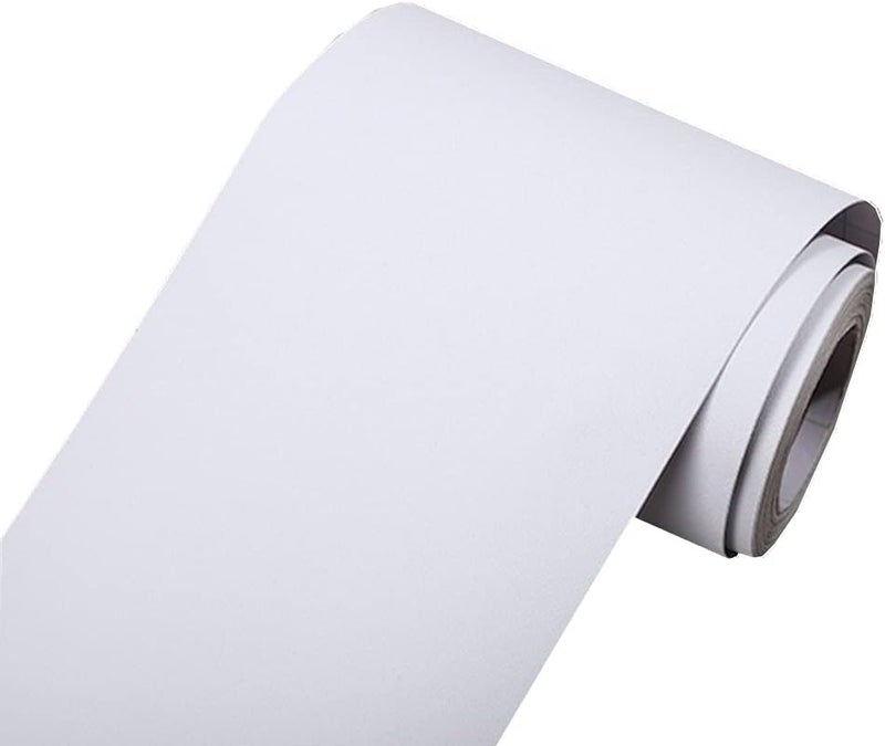 N/B Self Adhesive Solid Color Frosted Wallpaper Border Stick Waterproof Wall Border Easy to Apply Kitchen Bathroom Tiles Sticker 4 x 196inch (White) - Image 1