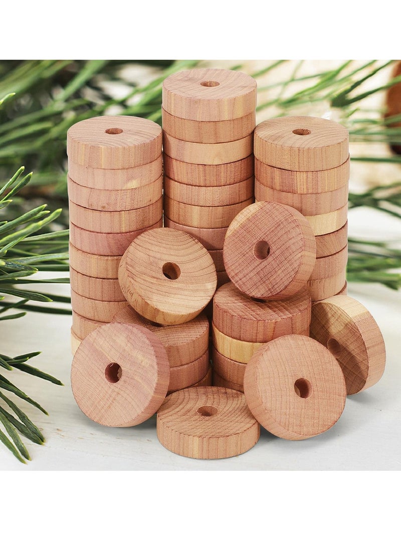 Natural Cedar Wood Rings Moth Repellent, Organic Chemical-free Anti-mite mold agent Hanging Blocks, 100% Aromatic for Wardrobe Locker Drawers Car 45Pcs - Image 1