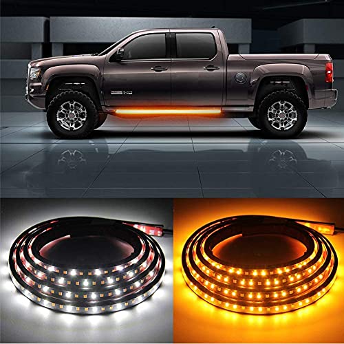 OPL5 2PCs Truck LED Running Board Lights Sequential Amber Side Marker Light 70 Inch Emergency Extended Crew Cab 216 LEDs Waterproof Flexible Turn Signal Light Bar for Pickup Trucks Car (70in) - Image 1