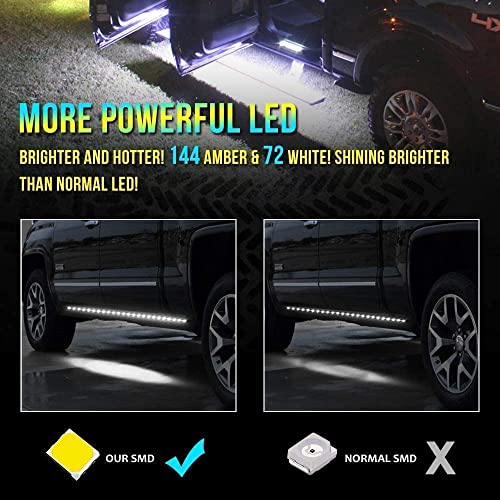 OPL5 2PCs Truck LED Running Board Lights Sequential Amber Side Marker Light 70 Inch Emergency Extended Crew Cab 216 LEDs Waterproof Flexible Turn Signal Light Bar for Pickup Trucks Car (70in) - Image 4