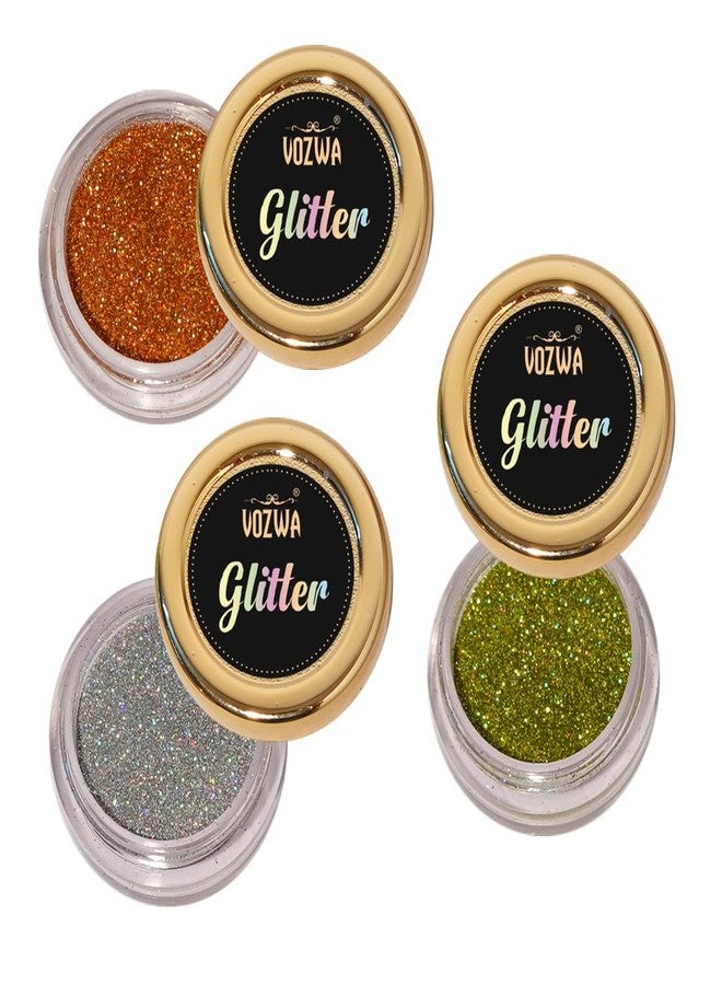 Vozwa Rainbow Glitter Eyeshadow (Golden + Silver + Light Green) - Image 1