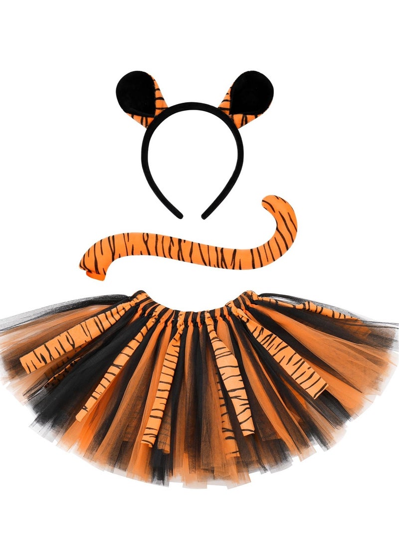 Excefore Animal Cosplay Costume, Tiger Costume Headband, Tutu Skirt And Tail, Suitable for Kids Cosplay Birthday Party Stage Performance - Image 1