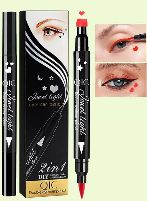 2 in 1 Jewel Light Eyeliner Pencil Eyeliner Stamp Waterproof Liquid Eyeliner Set Liquid Double Head Eyeliner Long Lasting Make Up Set Speedy and Easy Double Eyeliner Pencil 08