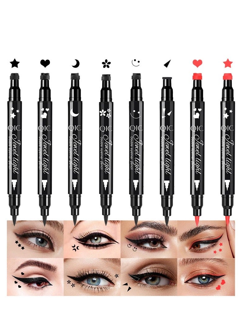 2 in 1 Jewel Light Eyeliner Pencil Eyeliner Stamp Waterproof Liquid Eyeliner Set Liquid Double Head Eyeliner Long Lasting Make Up Set Speedy and Easy Double Eyeliner Pencil 08