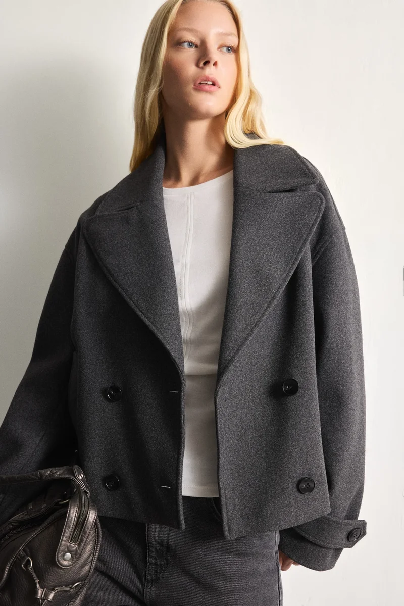 Regular Fit Cropped Wool-Blend Coat