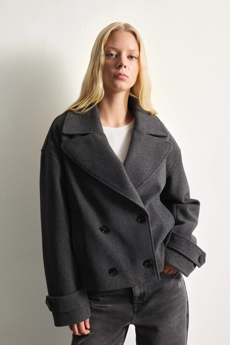 Defacto  Regular Fit Cropped Wool-Blend Coat for Women | Best Price UAE