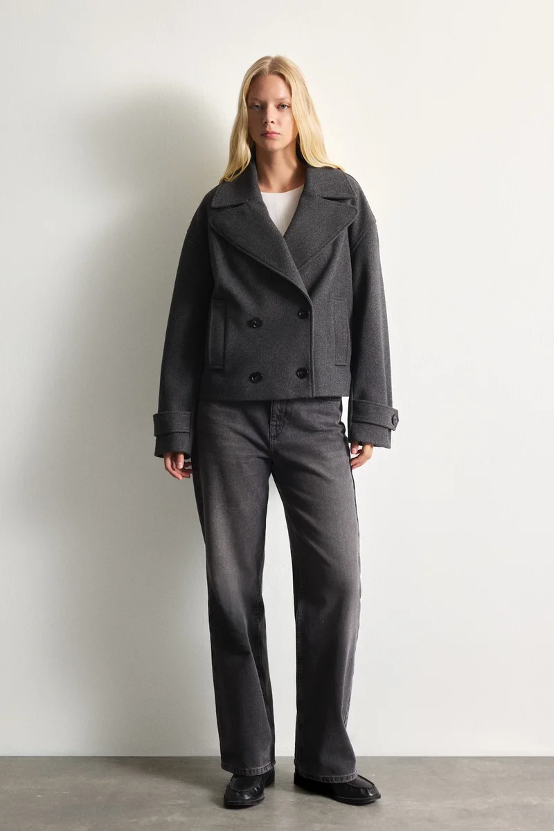 Defacto  Regular Fit Cropped Wool-Blend Coat for Women | Best Price UAE