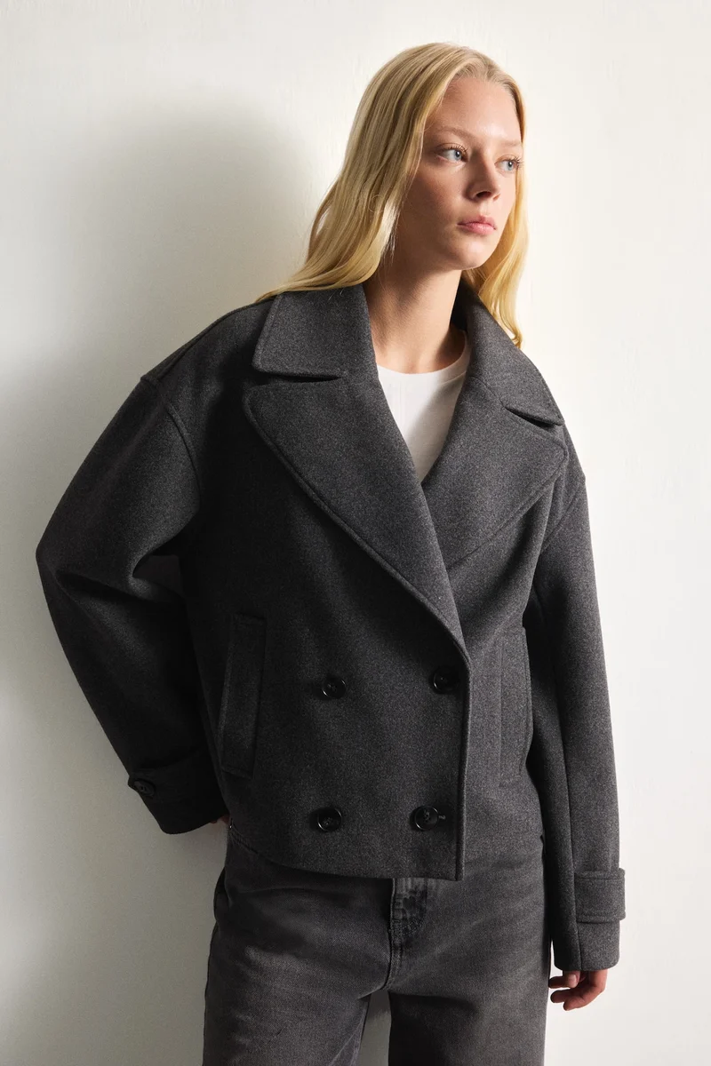 Defacto  Regular Fit Cropped Wool-Blend Coat for Women | Best Price UAE