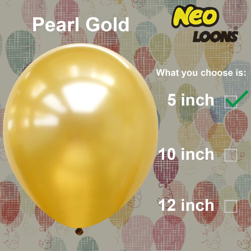 Neo LOONS® 100 pcs 5" Pearl Gold Premium Latex Balloons - Great for Kids, Adult Birthdays, Weddings, Receptions, Baby Showers, Water Fights, or Any Celebration - Image 2