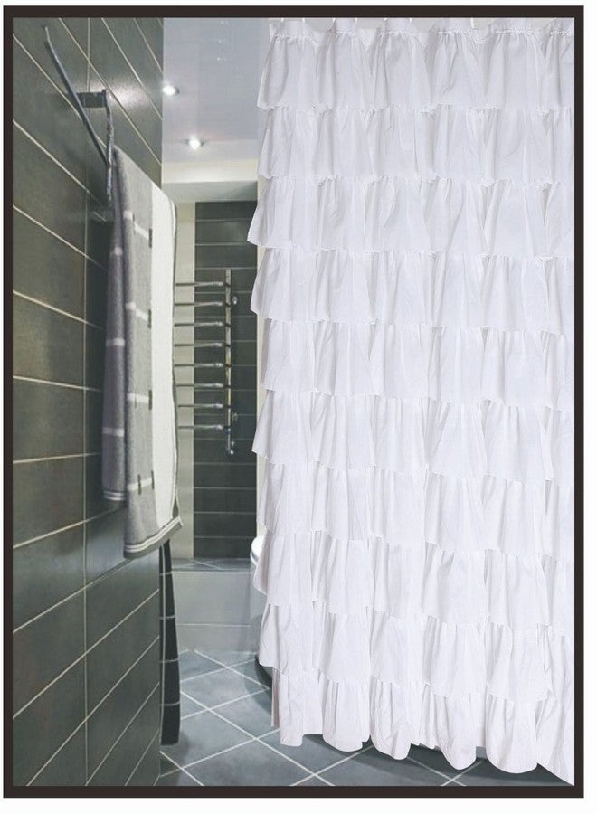 spring Home Ruffled White Fabric Shower Curtain - Image 2