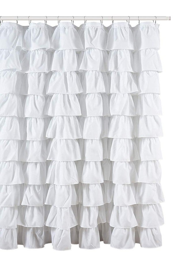 spring Home Ruffled White Fabric Shower Curtain - Image 1