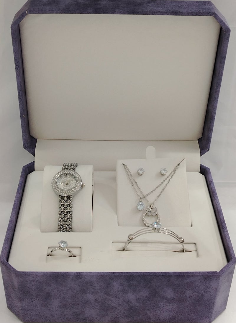 Generic Soft and elegant women's sets, zircon, steel watch 
