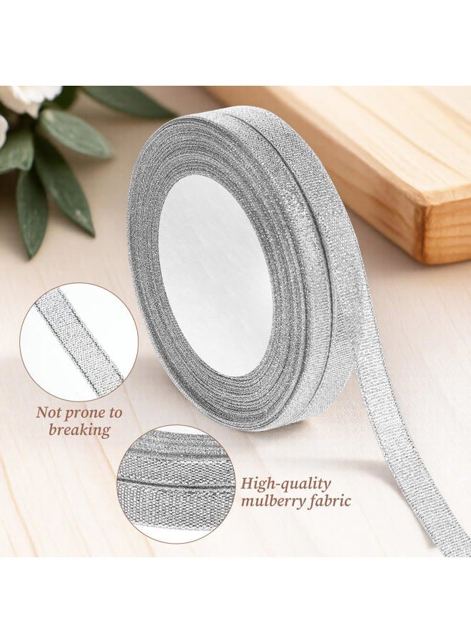 Exircy 3/8 Inch Silver Glitter Ribbon 50yard (2rolls) Sparkly Metallic Fabric Ribbons Silver Organza Shimmer Sheer Ribbon for Gifts DIY Party Wrapping Wedding Decoration and Crafts - Image 4
