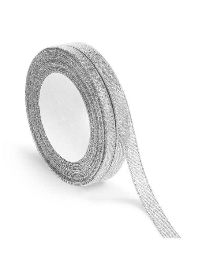 Exircy 3/8 Inch Silver Glitter Ribbon 50yard (2rolls) Sparkly Metallic Fabric Ribbons Silver Organza Shimmer Sheer Ribbon for Gifts DIY Party Wrapping Wedding Decoration and Crafts - Image 1