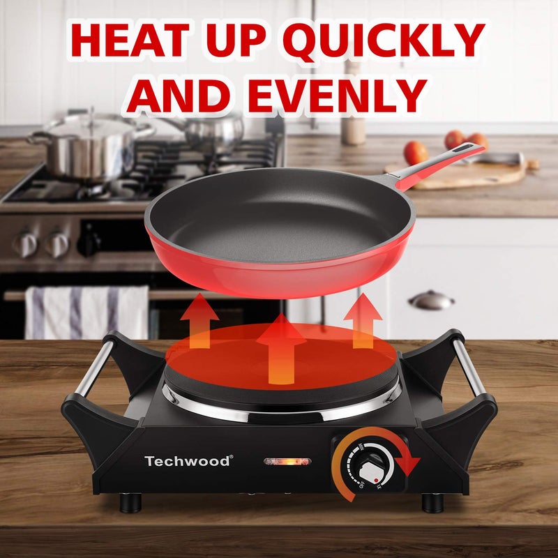 Techwood Hot Plate, Techwood Electric Stove for Cooking, 1500W Countertop Single Burner with Adjustable Temperature and Handles, 7.3â€ Cooktop for RV/Home/Camp, Compatible for All Cookwares Black - Image 5