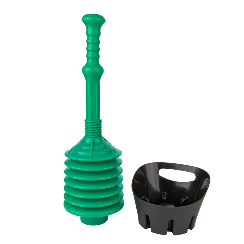JS Jackson Supplies JS Jackson Supplies Green Bellows Accordion Toilet Plunger with Black Storage Tray 