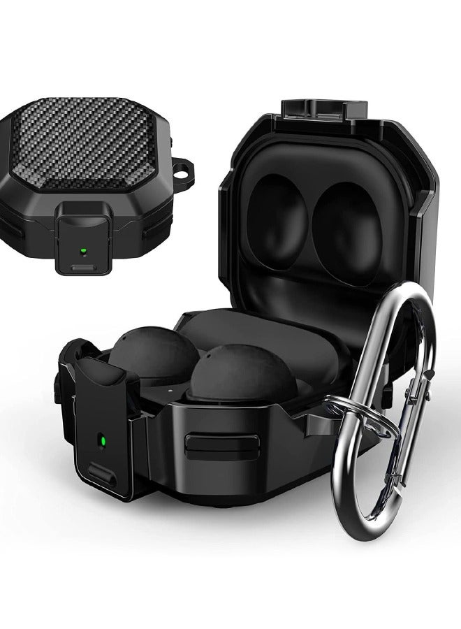 اليشمك جراب Samsung Galaxy Buds2 Pro / Buds Pro / Buds Live / Buds 2 مع قفل أمان وغطاء من ألياف الكربون وغطاء واقٍ مقاوم للصدمات شديد التحمل مع حلقة تثبيت لسماعات Samsung Galaxy (أسود) - Image 1