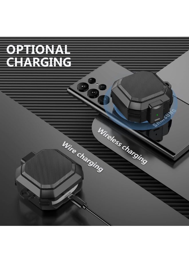 اليشمك جراب Samsung Galaxy Buds2 Pro / Buds Pro / Buds Live / Buds 2 مع قفل أمان وغطاء من ألياف الكربون وغطاء واقٍ مقاوم للصدمات شديد التحمل مع حلقة تثبيت لسماعات Samsung Galaxy (أسود) - Image 5