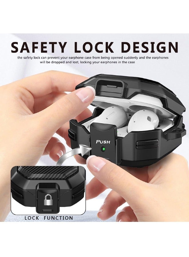 اليشمك جراب Samsung Galaxy Buds2 Pro / Buds Pro / Buds Live / Buds 2 مع قفل أمان وغطاء من ألياف الكربون وغطاء واقٍ مقاوم للصدمات شديد التحمل مع حلقة تثبيت لسماعات Samsung Galaxy (أسود) - Image 4