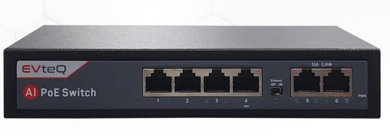 EvteQ EV-04F-2U 4 PoE Ports + 2 Uplink Ports Gigabit Network Switch | 802.3af/at | AI Watchdog | VLAN | 250m Extend Mode | Metal Housing | Plug & Play - Image 5
