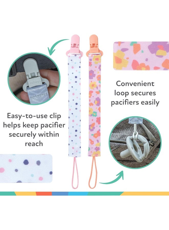 Nuby Pacifinder Baby Pacifier Clip - (2-Pack) - Pacifier Holder Clip with Convenient Hook Loop - Flowers and Polka Dots - Image 4