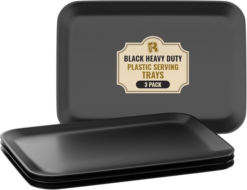 R-kay 3 Pack Black Plastic Serving Tray for Party - Black Serving Tray 8 by 11 Inch - Dessert Trays for Food - Party Serving Trays for Entertaining - Image 1