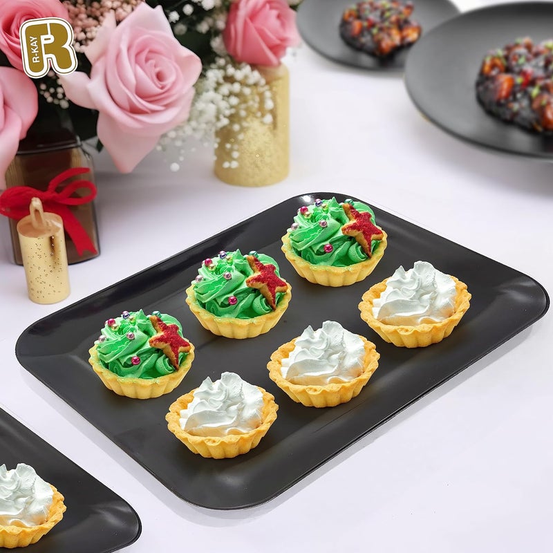 R-kay 3 Pack Black Plastic Serving Tray for Party - Black Serving Tray 8 by 11 Inch - Dessert Trays for Food - Party Serving Trays for Entertaining - Image 4