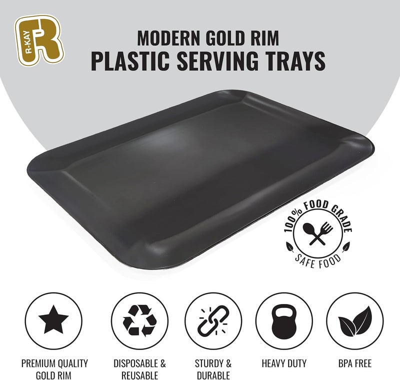 R-kay 3 Pack Black Plastic Serving Tray for Party - Black Serving Tray 8 by 11 Inch - Dessert Trays for Food - Party Serving Trays for Entertaining - Image 5