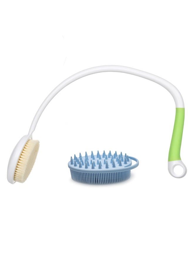 Fanwer 27.5” Back Bath Brush Long Handle for Shower and Silicone Body Scrubber, Shower Back Scrubber with Curved Handle for Elderly, Disabled, Limited Mobility, Post-Surgery, Frozen Shoulder - Image 1