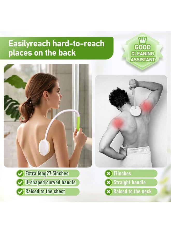 Fanwer 27.5” Back Bath Brush Long Handle for Shower and Silicone Body Scrubber, Shower Back Scrubber with Curved Handle for Elderly, Disabled, Limited Mobility, Post-Surgery, Frozen Shoulder - Image 2