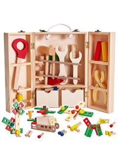 BJM Wooden Tool Box Carrycase Pretend Role Play Carpenter Assembly Take Apart Construction Toys For Kids  - Image 1