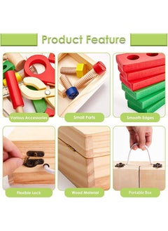 BJM Wooden Tool Box Carrycase Pretend Role Play Carpenter Assembly Take Apart Construction Toys For Kids  - Image 3