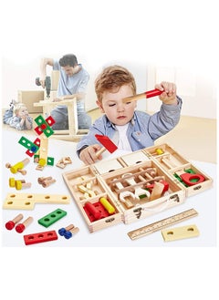 BJM Wooden Tool Box Carrycase Pretend Role Play Carpenter Assembly Take Apart Construction Toys For Kids  - Image 4