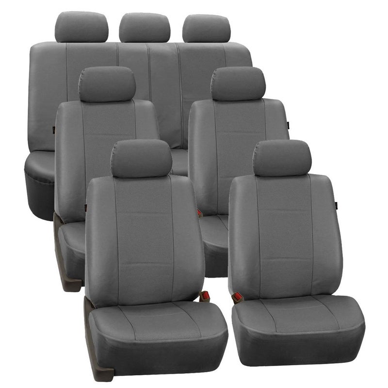 FH Group Three Row Car Seat Covers Deluxe Leatherette with 7 Seater Airbag Compatible and Rear Split Bench Universal Fit for Cars Trucks SUVs Gray - Image 2